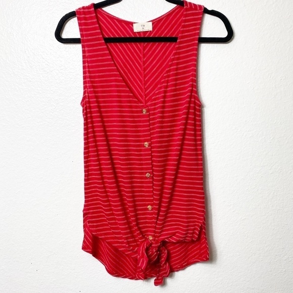 T.la Red Striped Women Sleeveless Tank Top Large - Picture 1 of 4